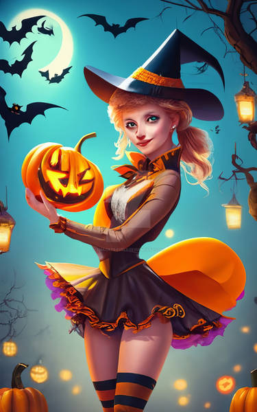 Charming and inviting Witch with a pumpkin