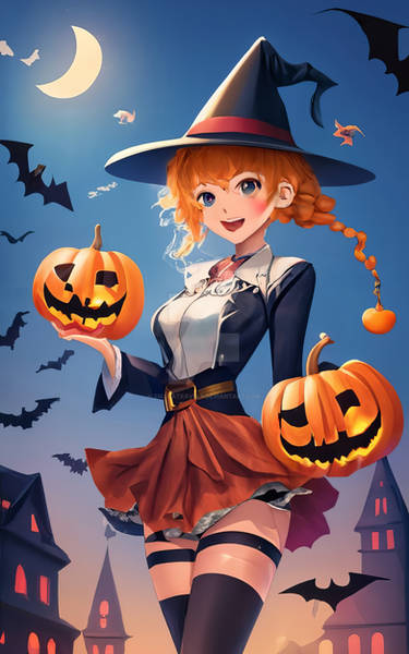 Charming and inviting Witch with a pumpkin