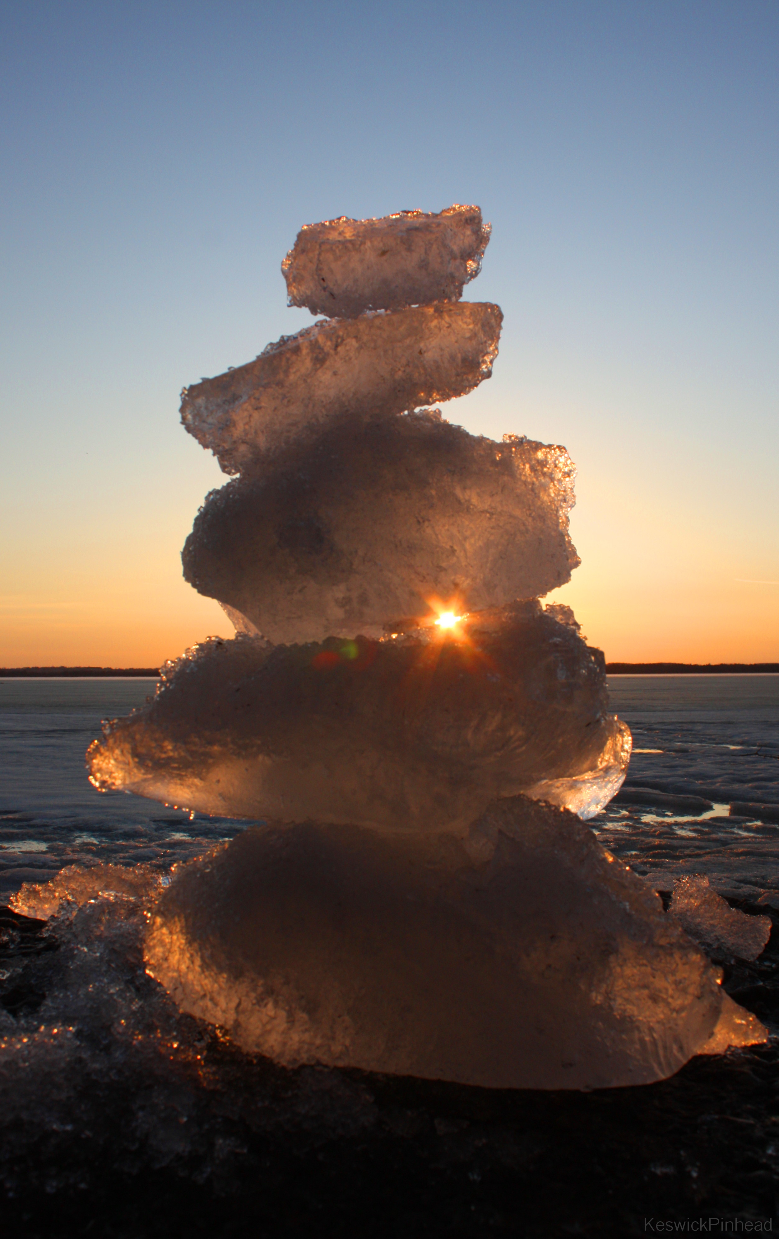 Sunset through the broken ice