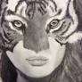 Charcoal drawing Fantasy Tiger Woman