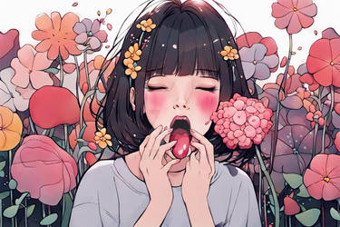 Flowers, Art, Girl, tongue 