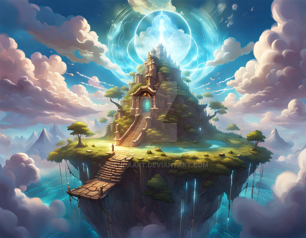Floating Divinity A mystical, floating island with a sacred shrine, by TrendAArt on ...