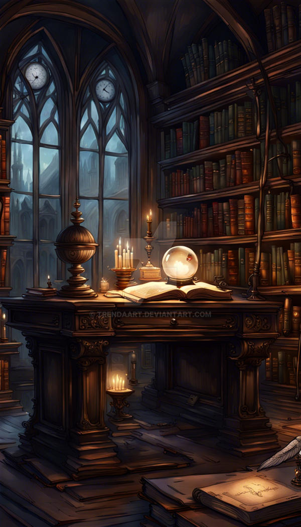Library Gremlin Cozy and slightly spooky library interior, overflo by TrendAArt on ...