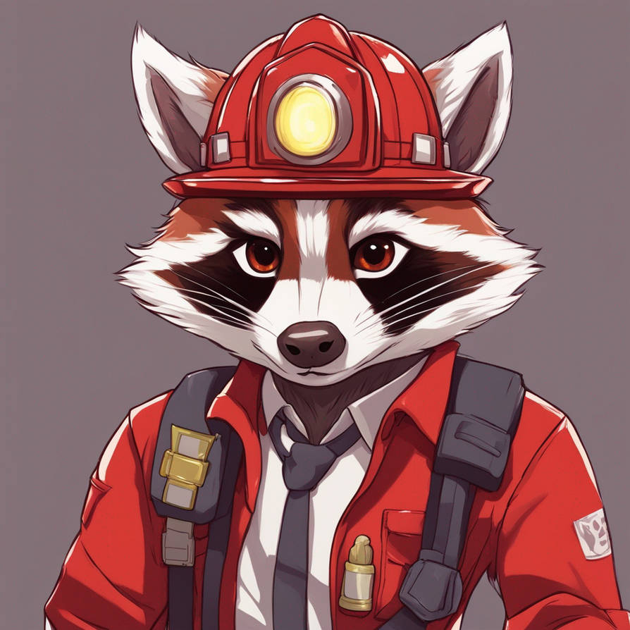 Captain Red Raccoons Red and white raccoon with a fire fighter helmet by Nightshade789 on ...