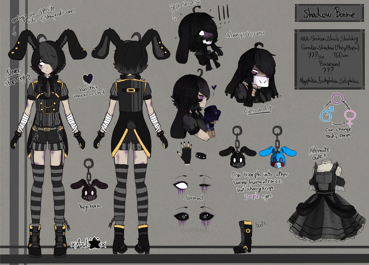 (FNAF GIJINKA) .:Shadow Bonnie Ref Sheet:.