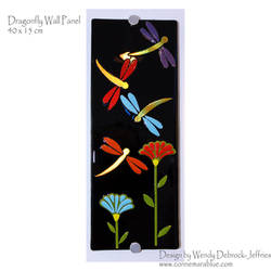 Dragonfly on Black - fused glass wall panel