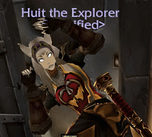 Huit the Explorer cowering