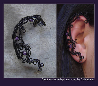 Black and amethyst ear wrap