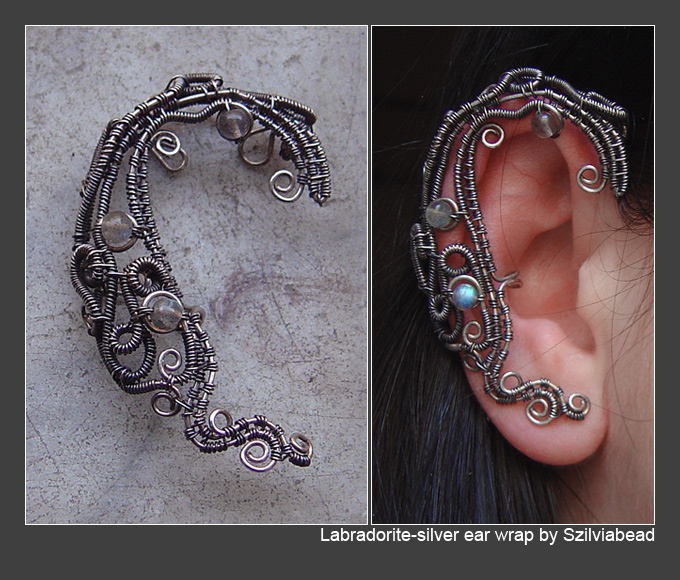 Silver-labradorite ear wrap