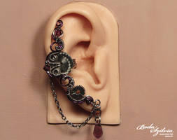 Purple and silver steampunk ear cuff