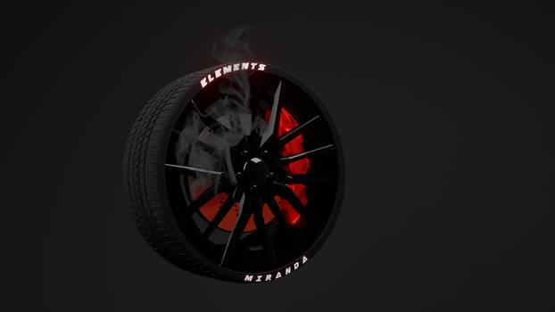 Tires and a red-hot wheel, smoke.