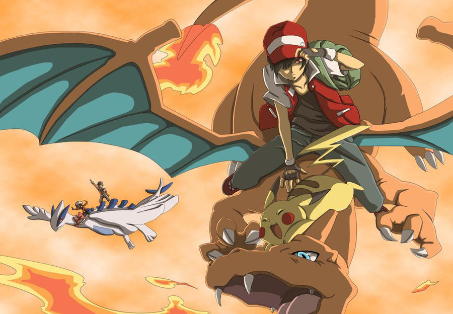 Red And Pikachu Riding Charizard by B1ueW0lf on DeviantArt
