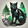 Black Crystal Glass Cat In Fragmented Big Stones W