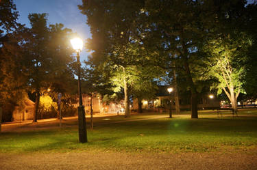 Lit park at night