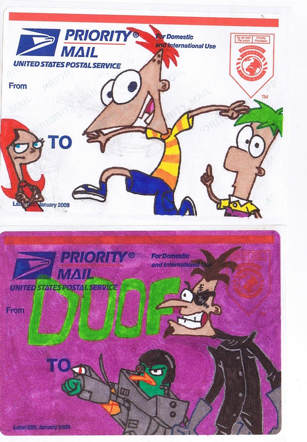 phineas and ferb postal stickers