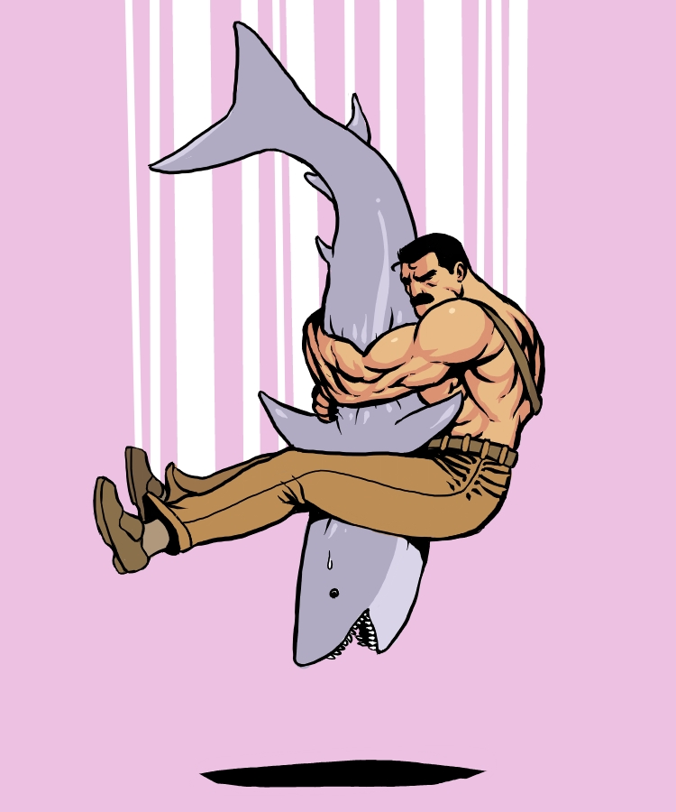 Haggar piledriving a shark