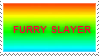 the text furry slayer written in bright red over a colorful gradient background