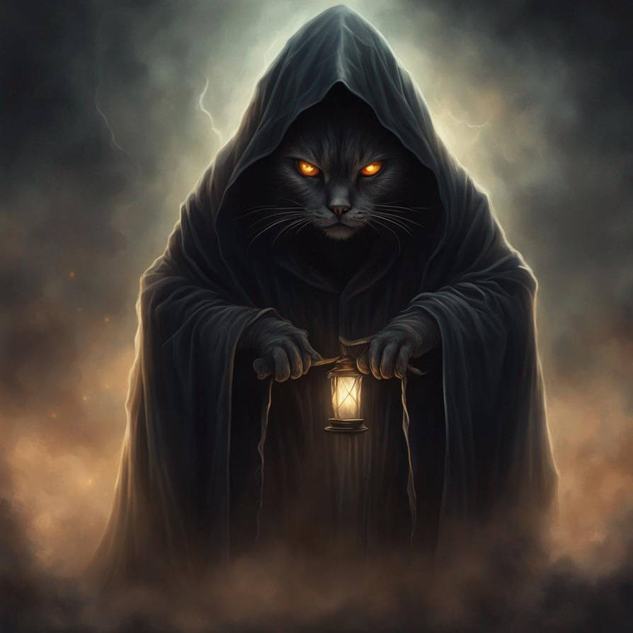 Bleood Rapper Cat Grim Reaper Cat, digital painting, eerie atmospher by kencalif on ...