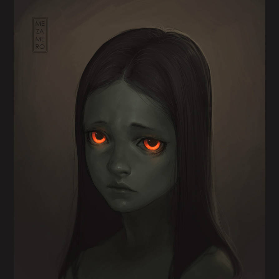Существа с черными глазами. Mezamero художник. Девушка со светящимися глазами. Девочка с горящими глазами.