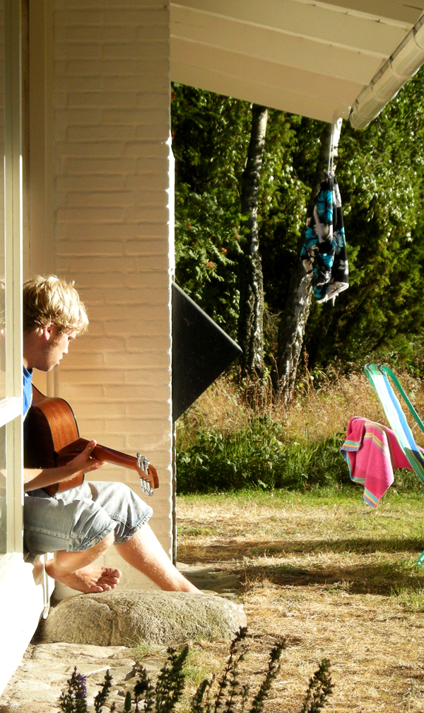 Playing guitar in the sun