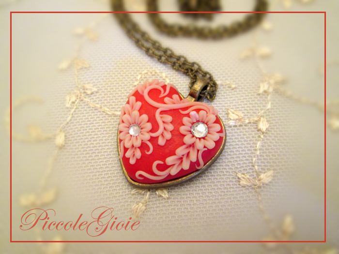 cammeo cuore rosso corallo by PiccoleGioiefimo cammeo cuore rosso corallo by PiccoleGioiefimo