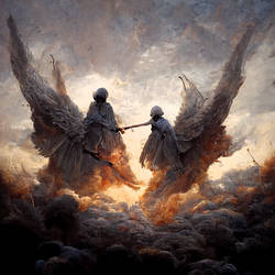 Two angels fighting above the sky