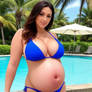 Curvy 28yo,  25w pregnant, bikini, by pool