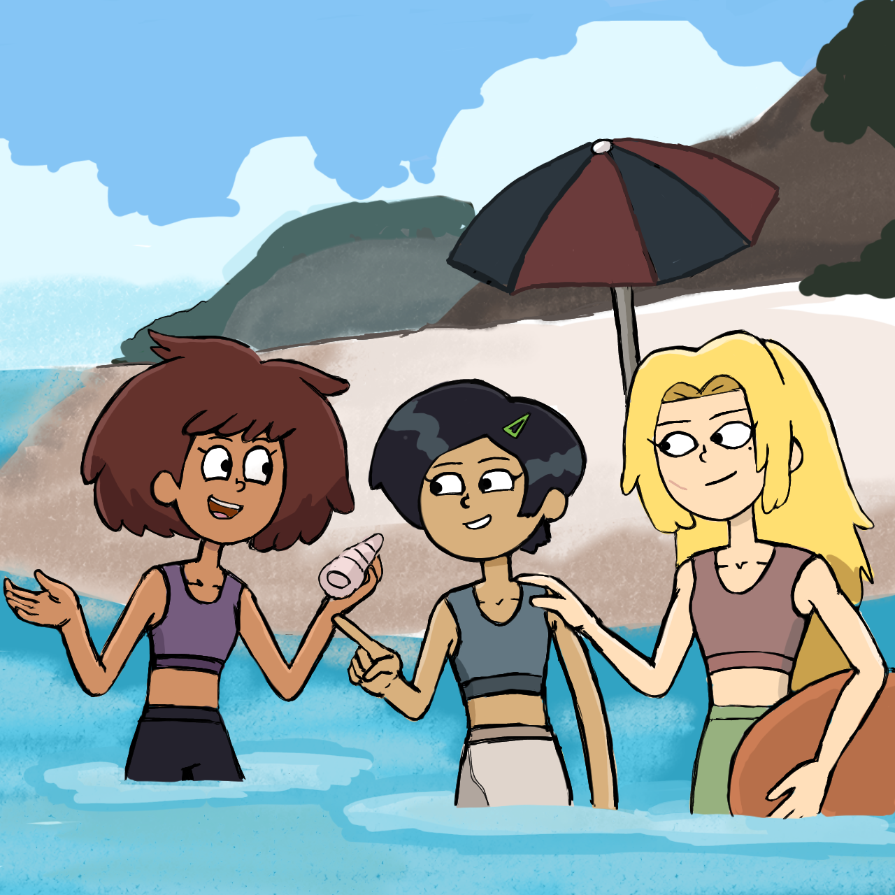 Amphibia-Anne,Marcy and Sasha Beach day by rivaitanart on DeviantArt