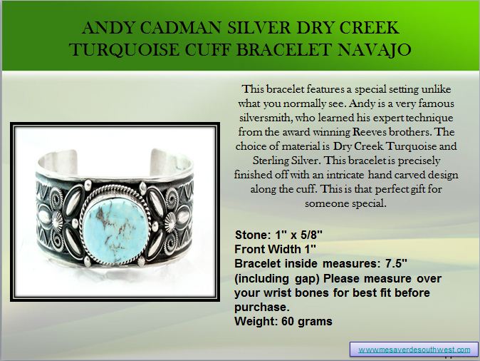 Andy Cadman Silver Dry Creek Turquoise Cuff Bracel