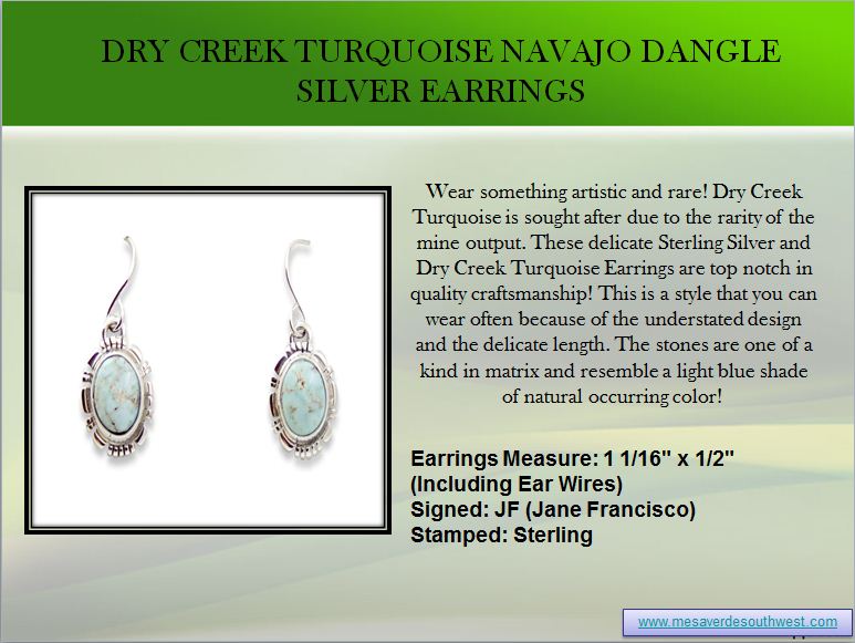 Dry Creek Turquoise Navajo Dangle Silver Earrings