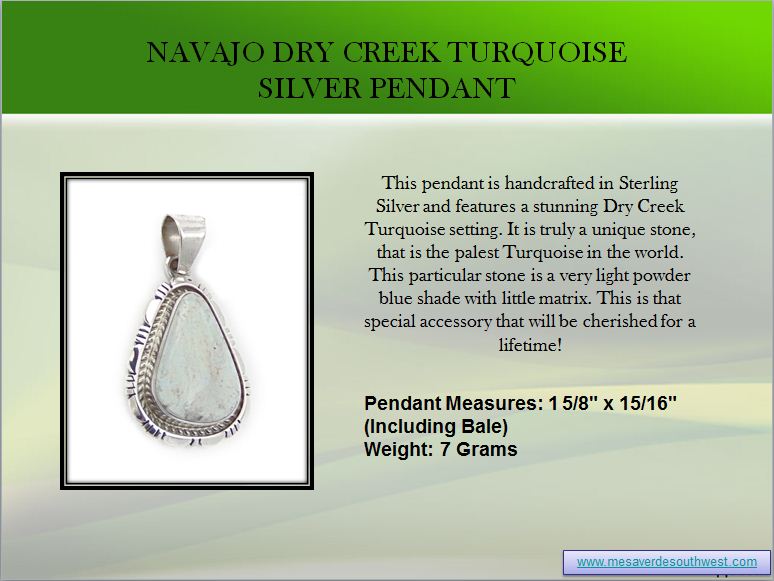 Navajo Dry Creek Turquoise Silver Pendant