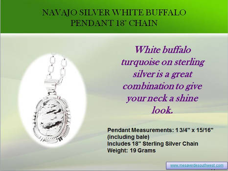 Navajo Silver White Buffalo Pendant 18 Chain