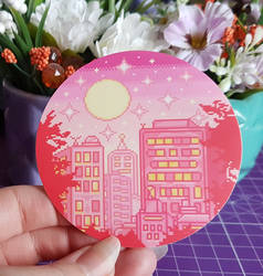 Pink Cityscape - Pixel Art Sticker