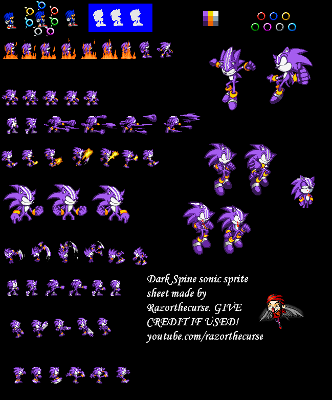 Custom / Edited - Sonic the Hedgehog Customs - Darkspine Sonic - The  Spriters Resource