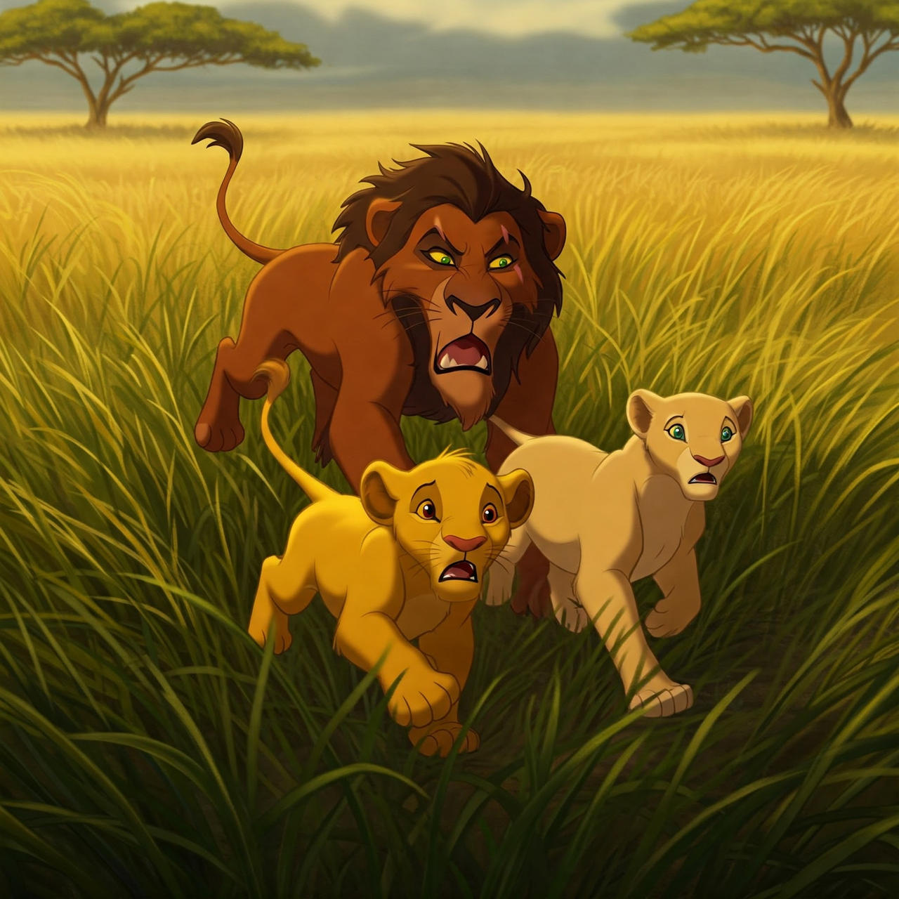 Simba Chasing Scar Chasing Simba and Nala by EIOUR on DeviantArt