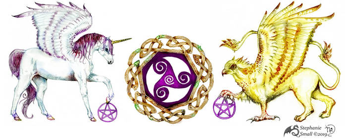 Unicorn and Griffin Celtic Knot Triskele Symbol