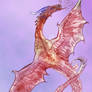 Red Flying Winged Dragon Purple Blue Cloud Sky