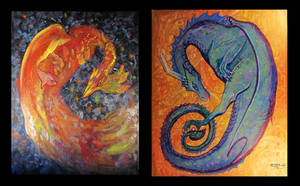 Dragon Phoenix Bird Reptile Fantasy Fire Gold Fish