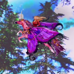 Unicorn Fairy Woman Girl Horse Nature Mushrooms Bl