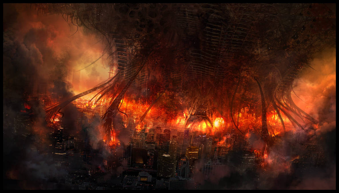 Конец света дьявол. Горящий город. Разрушенный мир. Огненный город. Город в огне.
