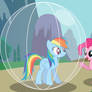 Rainbow Dash shows her plastic bubble to Pinkie