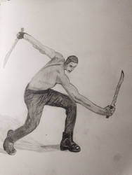 Life drawing Man weilding two swords