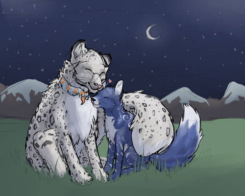 Fox and Kitty under the moonlight