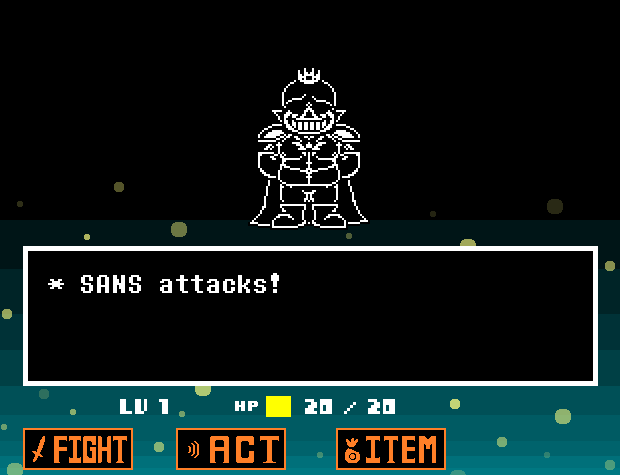 The first battle between Sans and Karsu, now illustrated in pixel