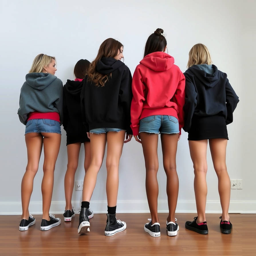 Girls in tiny denim micro mini skirts,