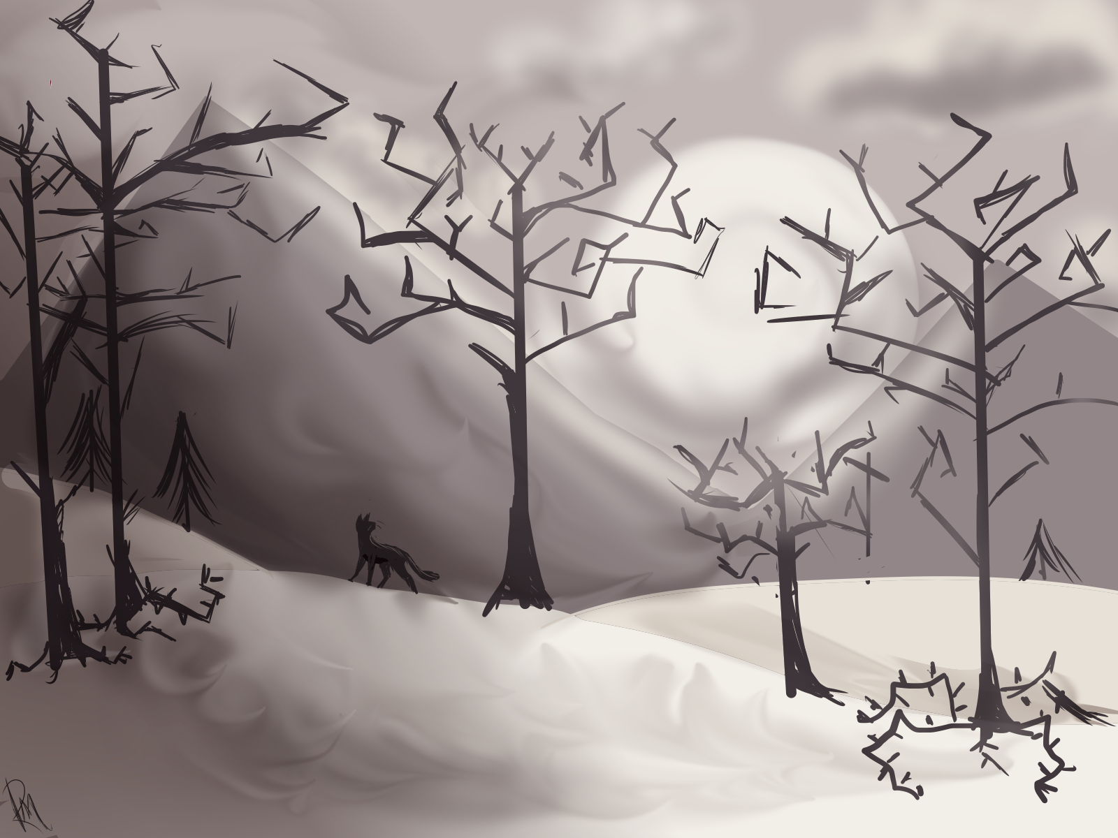 Black cat and trees