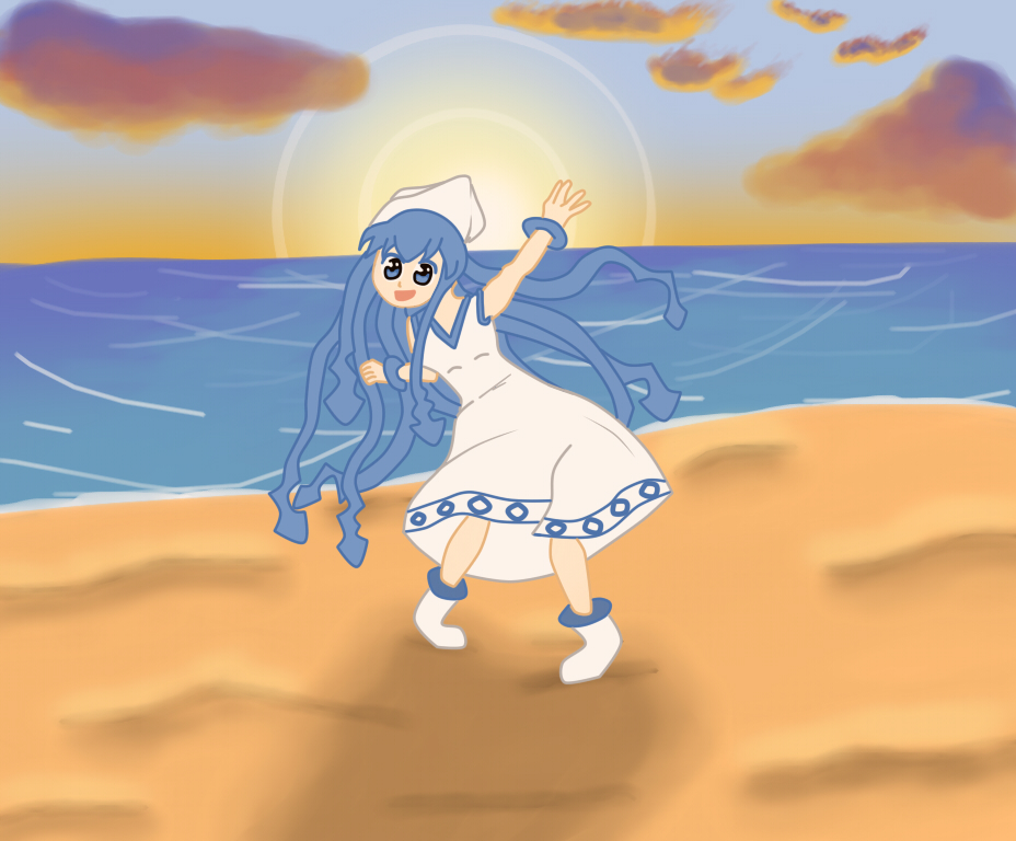 Squid Girl posing on the beach