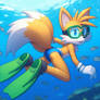 Tails diving swimming underwater on the sea (Ai)