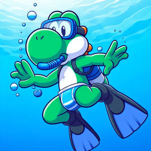 Yoshi swims underwater dives and makes bubbles (Ai
