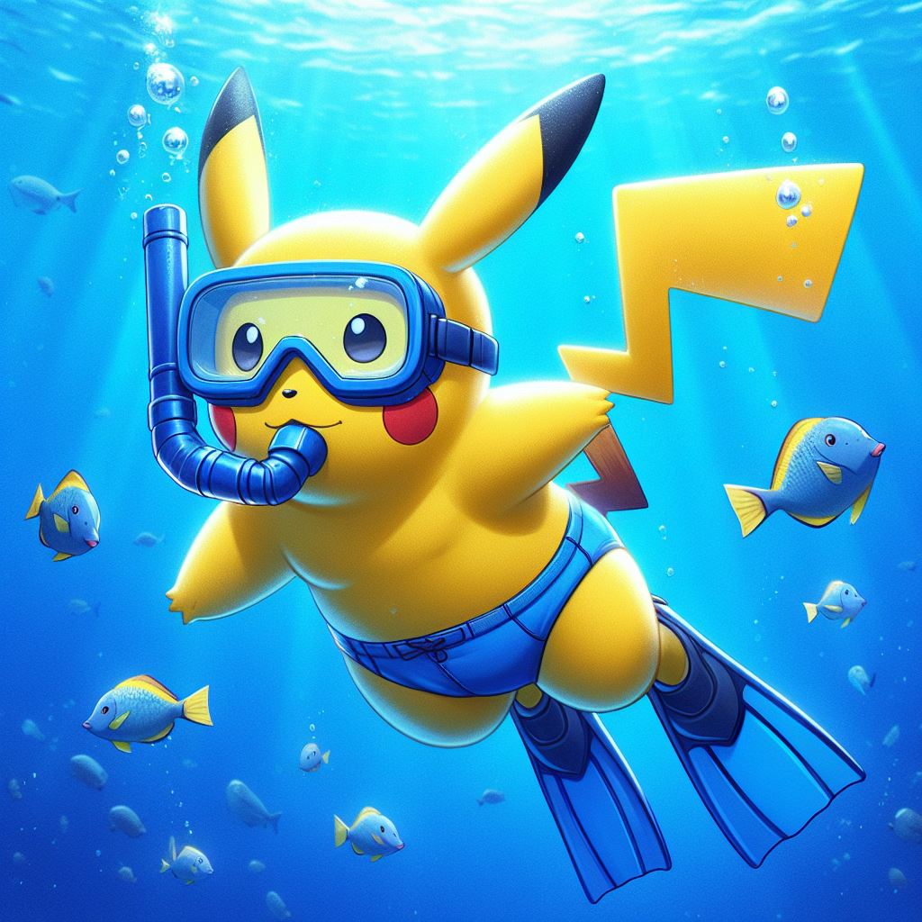 Pikachu swimming underwater scuba diving (Ai Art) by EMILIOPEREZC2001 ...
